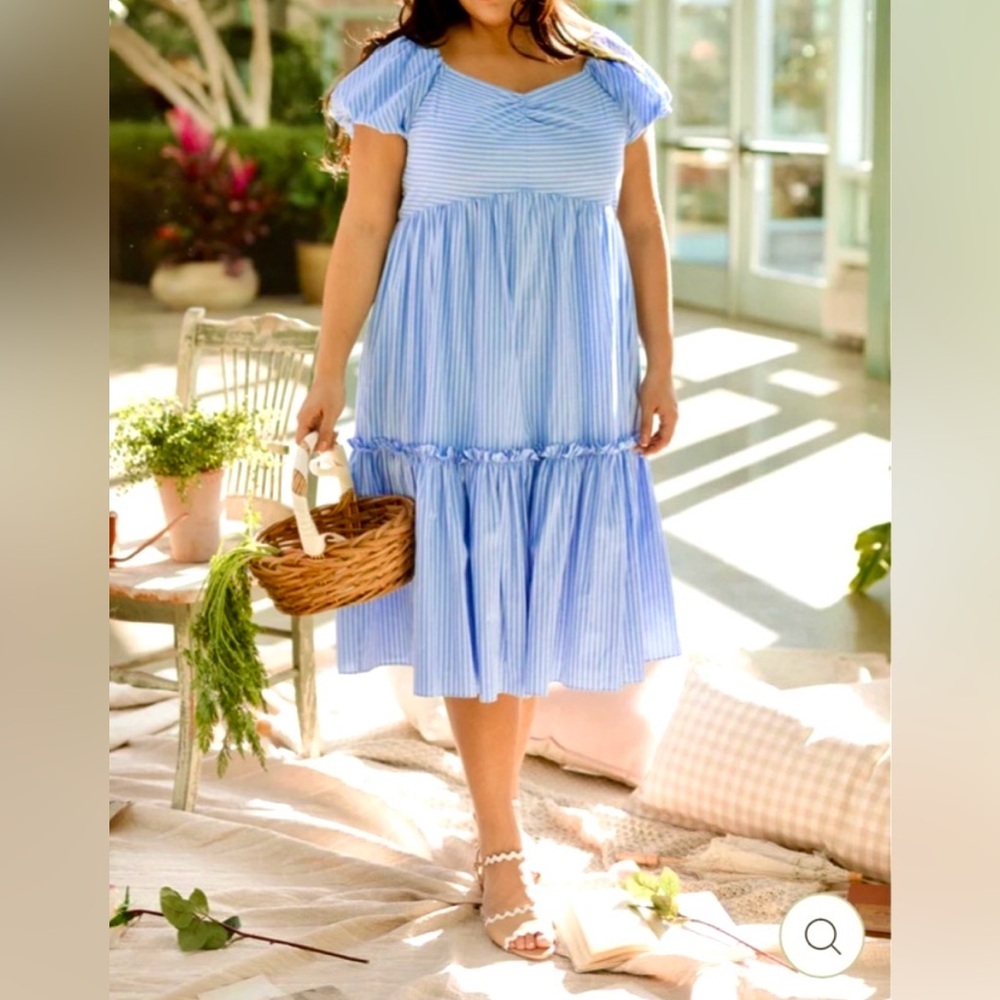 Ivy City Co Leanna Cotton Dress in Blue Stripe